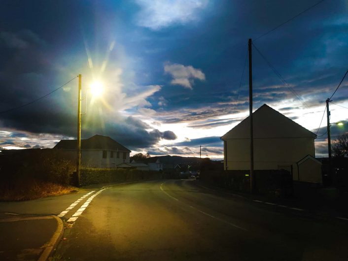 Dramatic winter skies on Brecon Road, Ystradgynlais